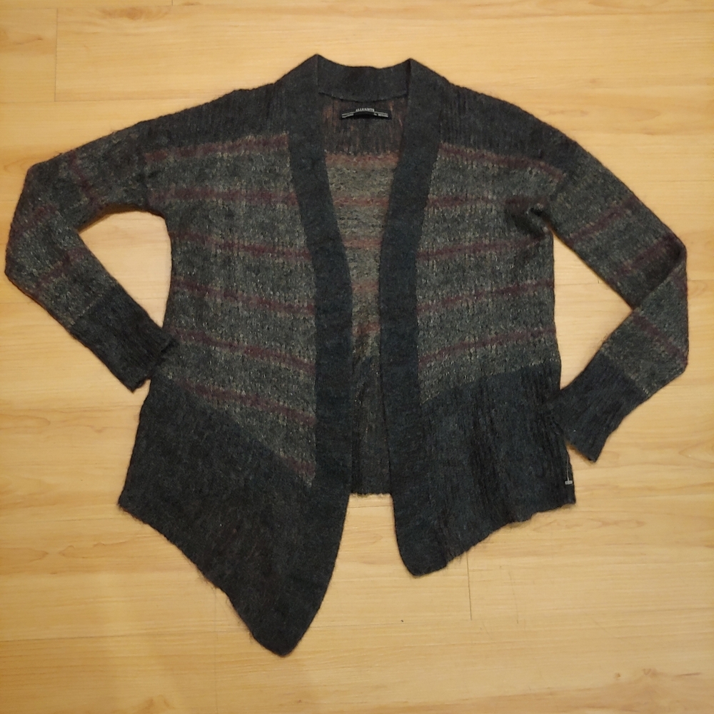 AllSaints Women's Kaff Mohair Blend Cardigan Sweater size M Grey